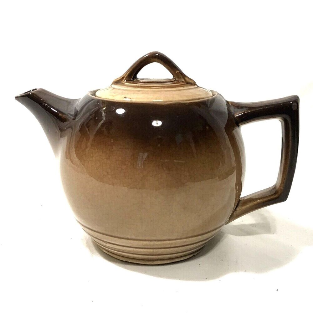 McCoy Pottery Teapot Vintage Drippy Art Deco MCM Modern Art Deco Brown Farm USA